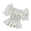 Dames bloemenblouse met blote schouders Korte mouw Gerimpelde snit met elastiek in de taille Zomer elegante blouse 7