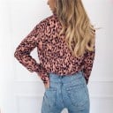 Dames blouse met een losser leopardpatroon Lange mouw V-hals met kraag Knopen sluiting Lichte polyester chiffon 5