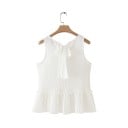 Dames blouse zonder mouwen met V-hals Strik op de rug Fijn geplooide stof Volan onderrand Polyester voor warm weer 4