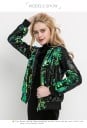 Dames bomberjack met glanzende pailletten over het hele oppervlak Zwarte geribde kraag en boorden Ritssluiting Voering Polyester 12