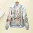 Dames bomberjack met verhoogde bloemen en ornamentaal patroon Ritssluiting Geribbelde kraag en manchetten Polyester en spandex 4