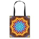 Dames boodschappentas met kleurrijke bedrukking van mandala's en ornamenten Polyester tas met twee zwarte handvatten Afmeting 34,5 x 33,5 cm 2