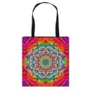 Dames boodschappentas met kleurrijke bedrukking van mandala's en ornamenten Polyester tas met twee zwarte handvatten Afmeting 34,5 x 33,5 cm 12