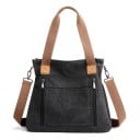 Dames canvas handtas en schoudertas met twee handvatten en een brede afneembare schouderband Voorkant met ritszakken 35 x 32 x 12 cm 1