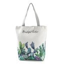 Dames canvas schoudertas 27 x 38 x 11 cm Witte boodschappentas met grijze handvatten Kleurrijke print met planten of een fiets 6