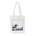 Dames canvas schoudertas met illustratie van golven Witte boodschappentas van canvas met handvatten van 30 cm Afmeting 35 x 40 cm 3