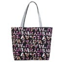 Dames canvas tas met bedrukking van kleurrijke letters en cijfers Ruime boodschappentas met grijze handvatten Canvas en polyester 42 x 30 1