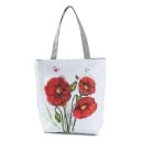 Dames canvas tas met klaproosmotief Ruime boodschappentas met grijze handvatten Canvas en polyester 27 x 38 x 11 cm Handvatten 27 cm 1