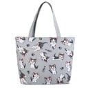 Dames canvas tas met print van tekenfilm kittens 42 x 30 x 10 cm Ruime boodschappentas met twee handvatten Patroon met pootafdrukken 1