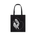 Dames canvas tas met skeleton print 35 x 40 cm Boodschappentas met twee lange hengsels Contrasterende illustratie met de tekst Voor elke dag 2