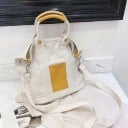 Dames canvas tas voor in de hand of over de schouder met korte handvatten en een afneembare brede schouderband Gekleurde rechthoekige 2