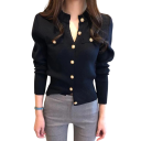 Dames cardigan van katoen en wol met borstzakken Effen gebreide trui met knopen en lange mouwen Universele maat 6