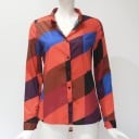 Dames chiffon blouse met opvallend diagonaal patroon Lange mouwen Klassieke kraag Knopen sluiting Rood, blauw en zwart 2