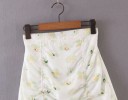 Dames chiffon mini rok met hoge taille Wit met kleine bloemenprint Rimpeling met verstelbare touwtjes Chiffon en polyester 3