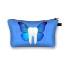 Dames cosmetica tas met een print van glimlachende tandjes Polyester tas met rits en een breed bodemformaat Afmeting 13 x 21,5 cm Zwarte binnenkant 7