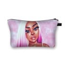 Dames cosmetica tas met geïllustreerde print Portretten van vrouwen en Afrikaanse motieven Polyester tas met rits 13 x 21,5 cm Make-up etui 9