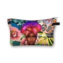 Dames cosmetica tas met geïllustreerde print Portretten van vrouwen en Afrikaanse motieven Polyester tas met rits 13 x 21,5 cm Make-up etui 19