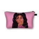 Dames cosmetica tas met geïllustreerde print Portretten van vrouwen en Afrikaanse motieven Polyester tas met rits 13 x 21,5 cm Make-up etui 25