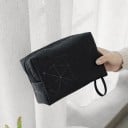 Dames cosmetica tas met geometrisch driehoekpatroon Tas van PU-leer met rits voor make-up en drogisterij voor in de handtas en op reis 3