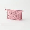 Dames cosmetica tas met geometrisch driehoekpatroon Tas van PU-leer met rits voor make-up en drogisterij voor in de handtas en op reis 15