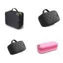 Dames cosmetica tas met gestikt ruitpatroon Nylon rits tas met metalen trekstangen Organizer voor make-up en kwasten 11