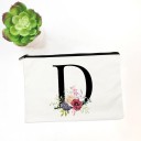 Dames cosmetica tas met initiaal en aquarel bloemen Witte platte rits tas van stof Afmeting 14 x 22 cm Zwarte rits over de volle breedte 4