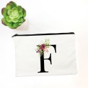 Dames cosmetica tas met initiaal en aquarel bloemen Witte platte rits tas van stof Afmeting 14 x 22 cm Zwarte rits over de volle breedte 6