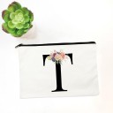 Dames cosmetica tas met initiaal en aquarel bloemen Witte platte rits tas van stof Afmeting 14 x 22 cm Zwarte rits over de volle breedte 20