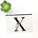 Dames cosmetica tas met initiaal en aquarel bloemen Witte platte rits tas van stof Afmeting 14 x 22 cm Zwarte rits over de volle breedte 24