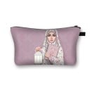 Dames cosmetica tas met print van een vrouw in een hijab Polyester make-up en kleine spullen tas met rits en lus Afmeting 13 x 21,5 cm 1