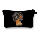 Dames cosmetica tas met print van vrouwelijke silhouet met afro kapsel Plat tasje met rits voor make-up en kleine spulletjes van polyester 21,5 x 22
