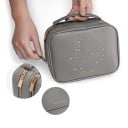 Dames cosmetica tas met twee ritscompartimenten Handvat Vakken voor penselen en zakken Grijze PU leer en PVC Organizer voor make-up 21 x 16,5 x 10 cm 3