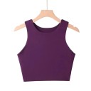 Dames crop top Brede bandjes O-hals Effen korte top van polyester en spandex Rekbare pasvorm 8