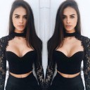 Dames crop top met kanten mouwen 2