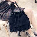 Dames crossbody tas in de vorm van een zak met franjes Trekkoord met metalen oogjes Suède en polyester 29 x 14 x 30 cm Voor dagelijks gebruik 4
