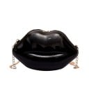 Dames crossbody tas in de vorm van lippen Glanzend oppervlak Rits Sluiting Kettingband in gouden kleur Kunststof en polyester 2