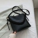 Dames crossbody tas in emvorm met krokodillenpatroon Geweven handvat met decoratieve knopen Lange schouderband van PU leer en polyester 2