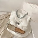 Dames crossbody tas met bovenhandvat en ketting Kussenvorm met gestikte ringen Metaal sluiting PU-leer 30 x 24 x 8 cm 2