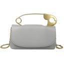 Dames crossbody tas met flap en handvat in de vorm van een grote veiligheidsspeld Metalen ketting schouderriem PU leer 3