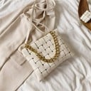Dames crossbody tas met gevlochten patroon 27 x 20 x 4 cm Van kunstmatig PU-leer Massieve ketting in gouden kleur Lange schouderband 4