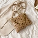 Dames crossbody tas met gevlochten patroon 27 x 20 x 4 cm Van kunstmatig PU-leer Massieve ketting in gouden kleur Lange schouderband 3