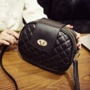 Dames crossbody tas met gewatteerd ruitpatroon Drie compartimenten met rits Klep met draaivergrendeling PU-leer 21 x 15 x 8 cm 1