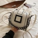 Dames crossbody tas met grote vierkante gesp Massieve ketting handgreep Lange schouderband Sluiting met rits PU leer 18 x 16 x 11 cm 2