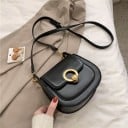 Dames crossbody tas over de schouder Halve ronde vorm Gouden ronde decoratie op de klep Verstelbare schouderband Kunstleer 18 x 19 x 7 cm 2