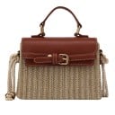 Dames crossbody tas van gevlochten stro en PU-leer Kleine tas met handvat en touwriem Klep met decoratieve gesp 19,5 x 8,5 x 15 cm 2