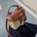 Dames crossbody tas van geweven stro en PU-leer Kleine tas met handvat en schouderband Klep met metalen sluiting 19,5 x 8,5 x 15 cm 6
