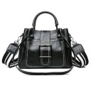 Dames crossbody tas van PU kunstleer Handgreep en brede gestreepte band Grote metalen gesp en contrasterende stiksels 27 x 20 x 13 cm 1