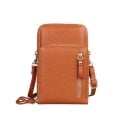 Dames crossbody tas voor mobiel en kaarten Geribbeld PU-leer Meer ritszakken Verstelbare schouderriem Gouden hardware 11 x 5 x 18 cm 3
