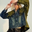Dames denim jacket met trenchcoat elementen Asymmetrische snit Hoge kraag Borstklep Schouderstukken Mouw met gesp Van katoen 3