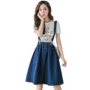 Dames denim rok met bandjes 2